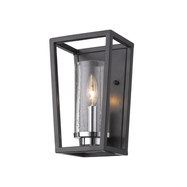 Golden Lighting 4309-WSC BLK-BLK-SD Mercer 1 Light Wall Sconce in Matte Black with Matte Black accents and Seeded Glass - Crescent Harbor