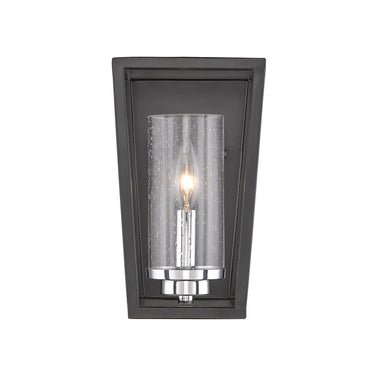 Golden Lighting 4309-WSC BLK-BLK-SD Mercer 1 Light Wall Sconce in Matte Black with Matte Black accents and Seeded Glass - Crescent Harbor