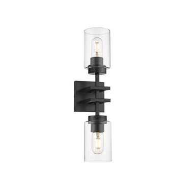 Golden Lighting 6070-2W BLK-BLK Tribeca 2 Light Wall Sconce in Matte Black with Matte Black - Crescent Harbor