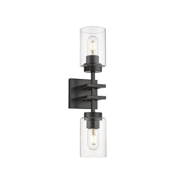 Golden Lighting 6070-2W BLK-BLK Tribeca 2 Light Wall Sconce in Matte Black with Matte Black - Crescent Harbor