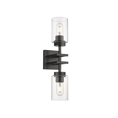 Golden Lighting 6070-2W BLK-BLK Tribeca 2 Light Wall Sconce in Matte Black with Matte Black - Crescent Harbor