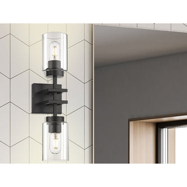 Golden Lighting 6070-2W BLK-BLK Tribeca 2 Light Wall Sconce in Matte Black with Matte Black - Crescent Harbor