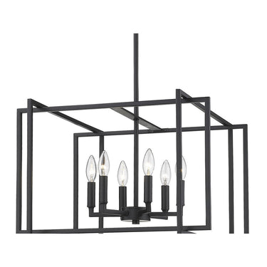 Golden Lighting 6070-6 BLK-BLK Tribeca 6 Light Chandelier in Matte Black with Matte Black Accents - Crescent Harbor