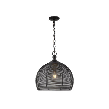 Golden Lighting 6802-M BLK Calypso Medium Pendant in Matte Black with Matte Black Wire Shade - Crescent Harbor