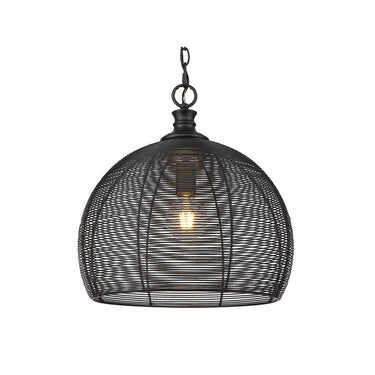 Golden Lighting 6802-M BLK Calypso Medium Pendant in Matte Black with Matte Black Wire Shade - Crescent Harbor