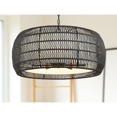 Golden Lighting 6805-6 BLK-NR Everly 6 Light Chandelier in Matte Black with Natural Rattan - Crescent Harbor