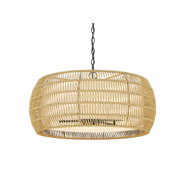 Golden Lighting 6805-6 BLK-NR Everly 6 Light Chandelier in Matte Black with Natural Rattan - Crescent Harbor