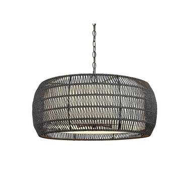 Golden Lighting 6805-6 BLK-NR Everly 6 Light Chandelier in Matte Black with Natural Rattan - Crescent Harbor