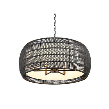 Golden Lighting 6805-6 BLK-NR Everly 6 Light Chandelier in Matte Black with Natural Rattan - Crescent Harbor