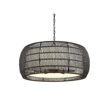 Golden Lighting 6805-6 BLK-NR Everly 6 Light Chandelier in Matte Black with Natural Rattan - Crescent Harbor