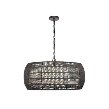 Golden Lighting 6805-6 BLK-NR Everly 6 Light Chandelier in Matte Black with Natural Rattan - Crescent Harbor