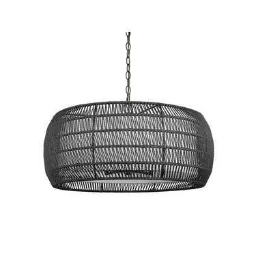 Golden Lighting 6805-6 BLK-NR Everly 6 Light Chandelier in Matte Black with Natural Rattan - Crescent Harbor