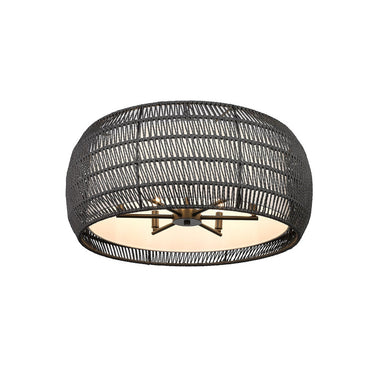 Golden Lighting 6805-6SF BLK-NR Everly 6 Light Semi-Flush in Matte Black with Natural Rattan - Crescent Harbor