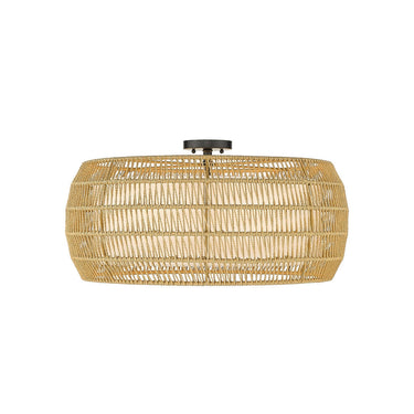 Golden Lighting 6805-6SF BLK-NR Everly 6 Light Semi-Flush in Matte Black with Natural Rattan - Crescent Harbor