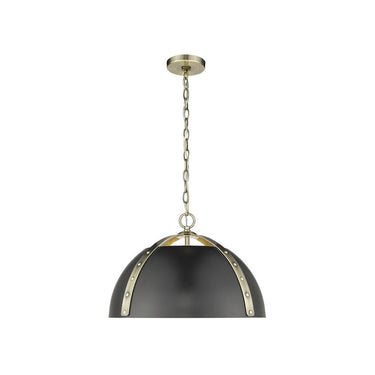 Golden Lighting 6928-3P AB-BLK Aldrich 3 Light Pendant in Aged Brass with Matte Black - Crescent Harbor