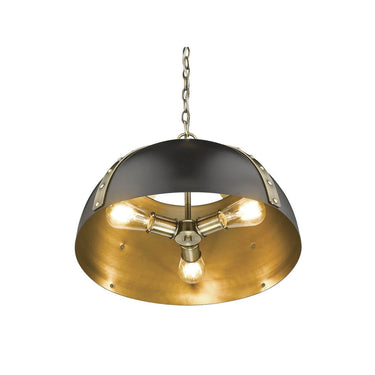 Golden Lighting 6928-3P AB-BLK Aldrich 3 Light Pendant in Aged Brass with Matte Black - Crescent Harbor