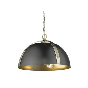 Golden Lighting 6928-3P AB-BLK Aldrich 3 Light Pendant in Aged Brass with Matte Black - Crescent Harbor