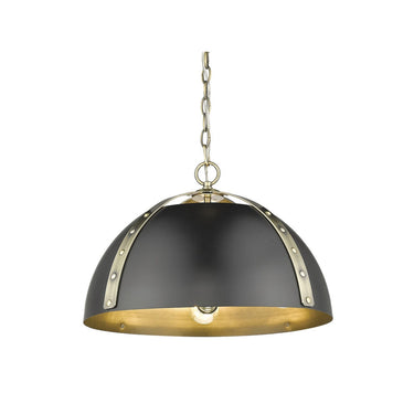 Golden Lighting 6928-3P AB-BLK Aldrich 3 Light Pendant in Aged Brass with Matte Black - Crescent Harbor