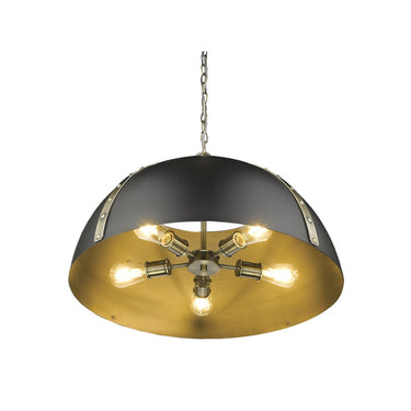 Golden Lighting 6928-5P AB-BLK Aldrich 5 Light Pendant in Aged Brass with Matte Black - Crescent Harbor