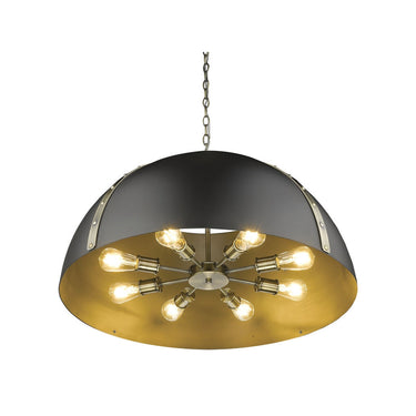 Golden Lighting 6928-8P AB-BLK Aldrich 8 Light Pendant in Aged Brass with Matte Black - Crescent Harbor