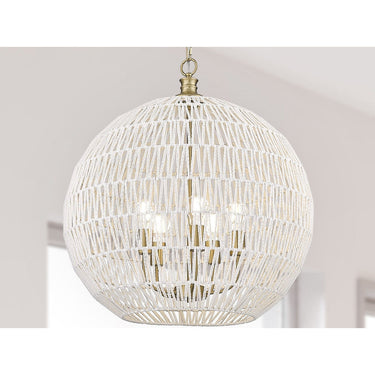 Golden Lighting 6933-5P BLK-NR Florence 5 Light Pendant in Matte Black with Natural Raphia Rope - Crescent Harbor