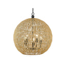 Golden Lighting 6933-5P BLK-NR Florence 5 Light Pendant in Matte Black with Natural Raphia Rope - Crescent Harbor