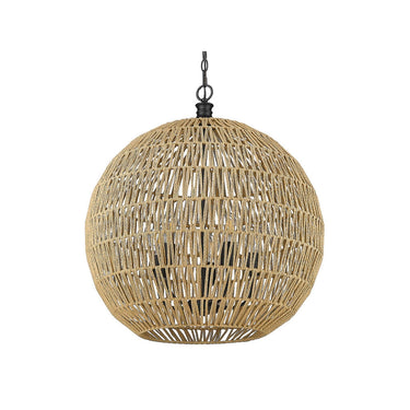 Golden Lighting 6933-5P BLK-NR Florence 5 Light Pendant in Matte Black with Natural Raphia Rope - Crescent Harbor