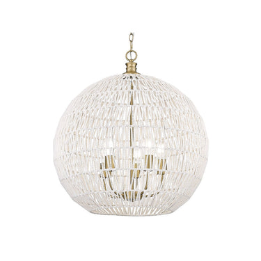 Golden Lighting 6933-5P BLK-NR Florence 5 Light Pendant in Matte Black with Natural Raphia Rope - Crescent Harbor