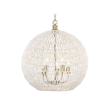 Golden Lighting 6933-5P BLK-NR Florence 5 Light Pendant in Matte Black with Natural Raphia Rope - Crescent Harbor