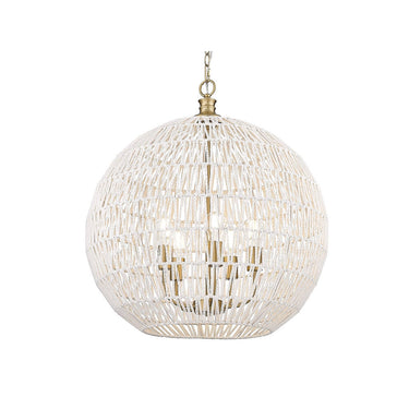 Golden Lighting 6933-5P BLK-NR Florence 5 Light Pendant in Matte Black with Natural Raphia Rope - Crescent Harbor