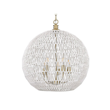 Golden Lighting 6933-5P BLK-NR Florence 5 Light Pendant in Matte Black with Natural Raphia Rope - Crescent Harbor