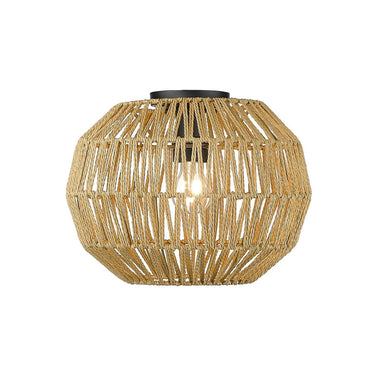 Golden Lighting 6933-FM BLK-NR Florence Flush Mount in Matte Black with Natural Raphia Rope - Crescent Harbor