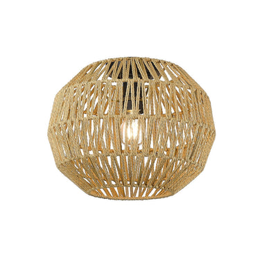 Golden Lighting 6933-FM BLK-NR Florence Flush Mount in Matte Black with Natural Raphia Rope - Crescent Harbor