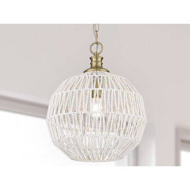 Golden Lighting 6933-M BLK-NR Florence Medium Pendant in Matte Black with Natural Raphia Rope - Crescent Harbor