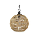 Golden Lighting 6933-M BLK-NR Florence Medium Pendant in Matte Black with Natural Raphia Rope - Crescent Harbor