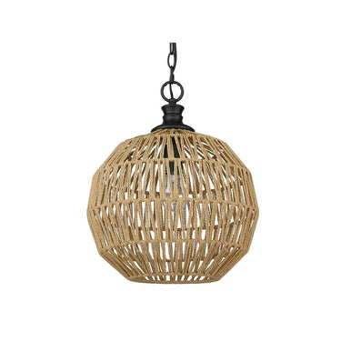 Golden Lighting 6933-M BLK-NR Florence Medium Pendant in Matte Black with Natural Raphia Rope - Crescent Harbor