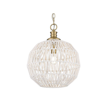 Golden Lighting 6933-M BLK-NR Florence Medium Pendant in Matte Black with Natural Raphia Rope - Crescent Harbor