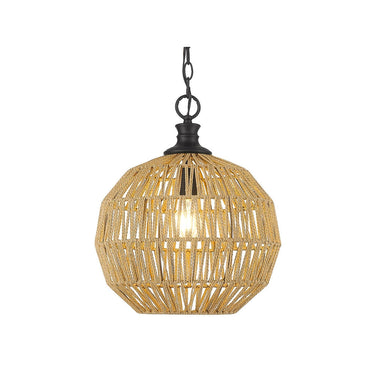 Golden Lighting 6933-M BLK-NR Florence Medium Pendant in Matte Black with Natural Raphia Rope - Crescent Harbor