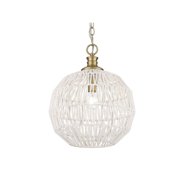 Golden Lighting 6933-M BLK-NR Florence Medium Pendant in Matte Black with Natural Raphia Rope - Crescent Harbor