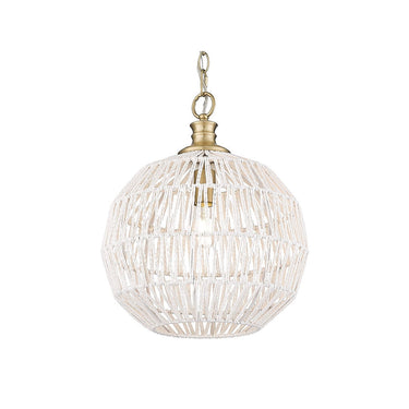 Golden Lighting 6933-M BLK-NR Florence Medium Pendant in Matte Black with Natural Raphia Rope - Crescent Harbor