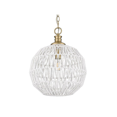 Golden Lighting 6933-M BLK-NR Florence Medium Pendant in Matte Black with Natural Raphia Rope - Crescent Harbor