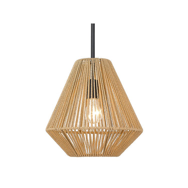 Golden Lighting 6937-M BLK-NR Valentina Medium Pendant in Matte Black with Natural Raphia Rope - Crescent Harbor