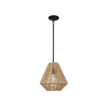 Golden Lighting 6937-M BLK-NR Valentina Medium Pendant in Matte Black with Natural Raphia Rope - Crescent Harbor