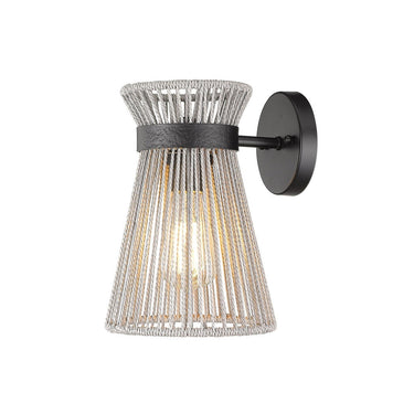 Golden Lighting 6938-1W BLK-BR Avon 1 Light Wall Sconce in Matte Black with Bleached Raphia - Crescent Harbor