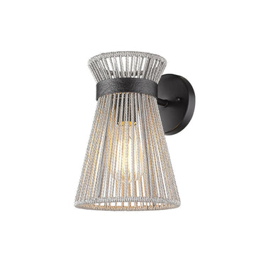 Golden Lighting 6938-1W BLK-BR Avon 1 Light Wall Sconce in Matte Black with Bleached Raphia - Crescent Harbor