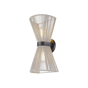 Golden Lighting 6938-2W BLK-BR Avon 2 Light Wall Sconce in Matte Black with Bleached Raphia Rope - Crescent Harbor