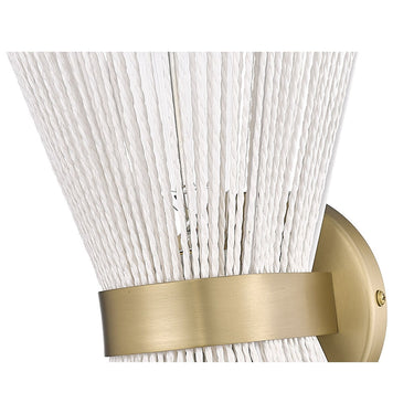 Golden Lighting 6938-2W BLK-BR Avon 2 Light Wall Sconce in Matte Black with Bleached Raphia Rope - Crescent Harbor