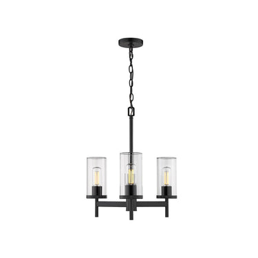 Golden Lighting 7011-3 BLK-CLR Winslett 3 Light Chandelier in Matte Black with Ribbed Clear Glass - Crescent Harbor