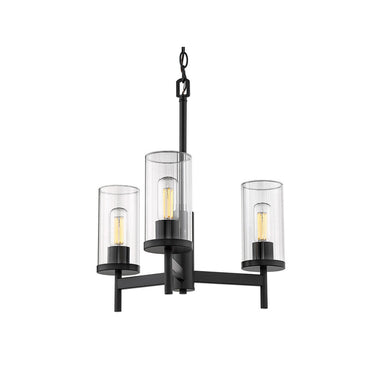 Golden Lighting 7011-3 BLK-CLR Winslett 3 Light Chandelier in Matte Black with Ribbed Clear Glass - Crescent Harbor