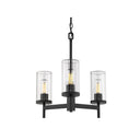 Golden Lighting 7011-3 BLK-CLR Winslett 3 Light Chandelier in Matte Black with Ribbed Clear Glass - Crescent Harbor